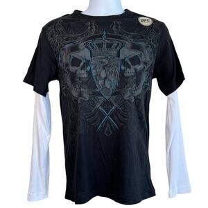 Y2K MMA Elite Mens Skull Cross Shirt Black Thermal Sleeves Size Small Cyber NWT